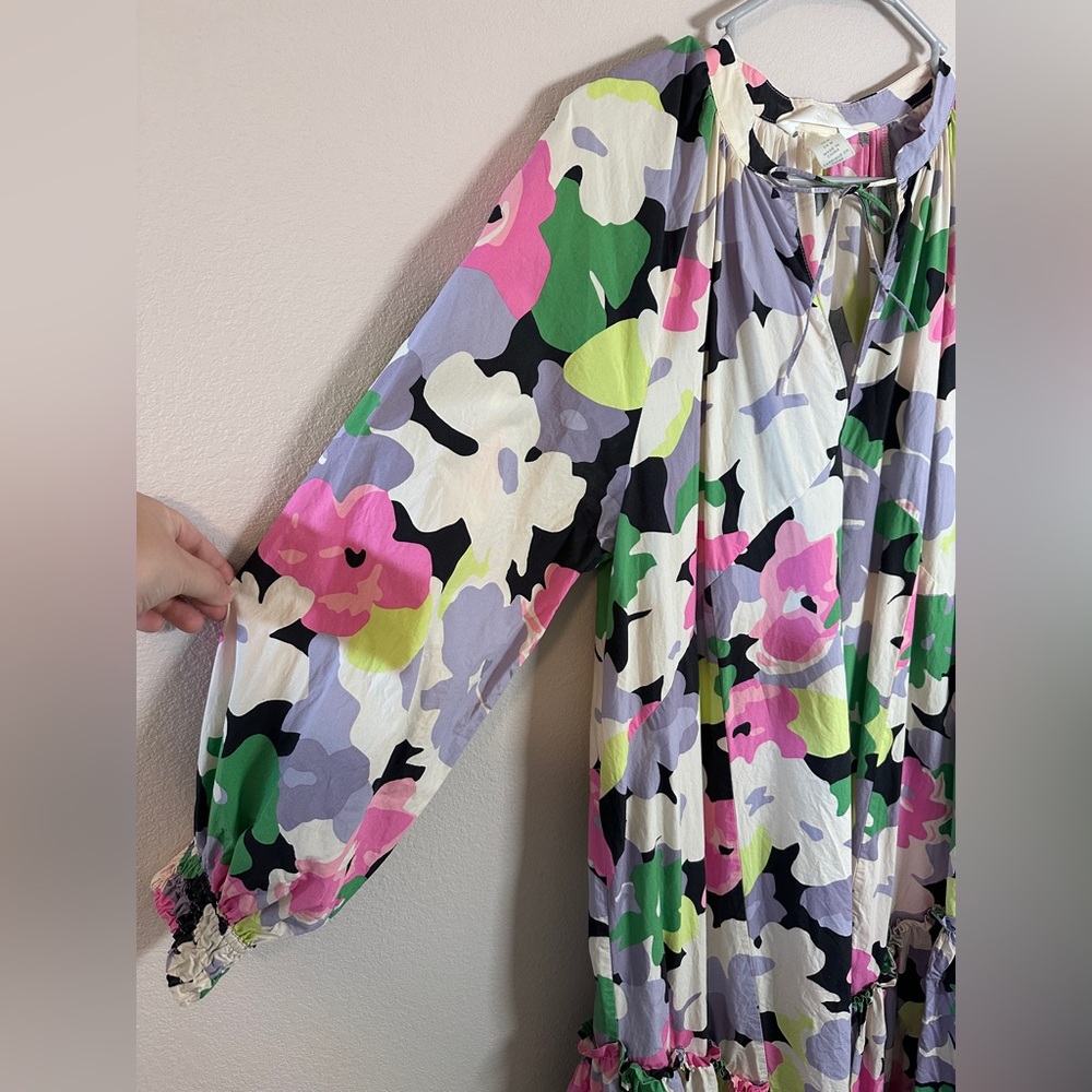 H&M 100% Cotton Kaftan Dress multicolor floral oversized size medium - Picture 7 of 11